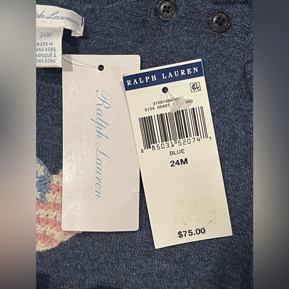 RALPH LAUREN INFANT Sweater Blue Knit HEART Wool 2 Button Size 24M - Picture 8 of 12